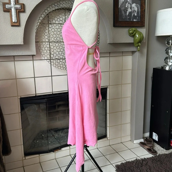 Bubble gum Pink terry cloth dress low back and deep v neck size small / medium - Picture 7 of 11